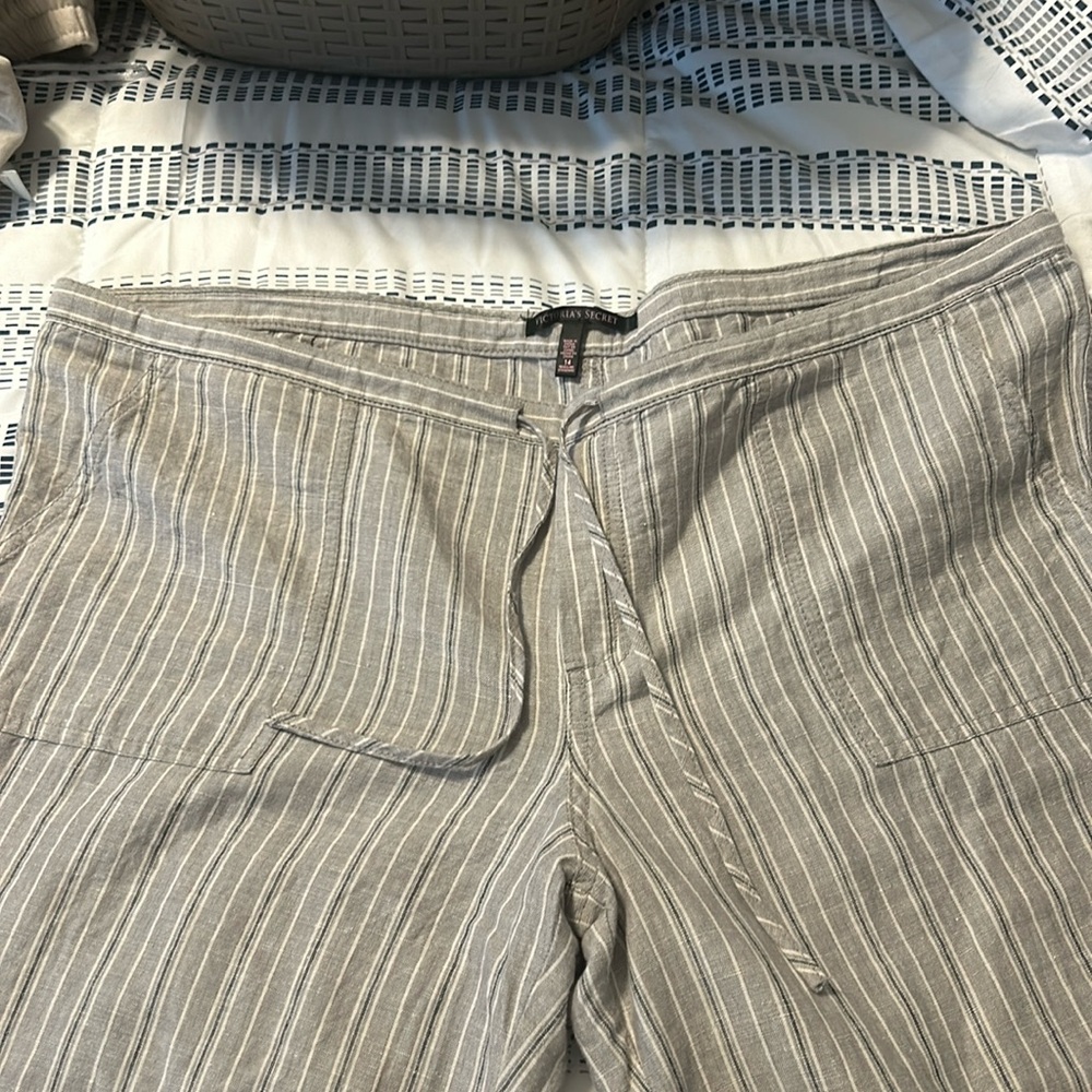 Stripes Victoria secret linen pants gray and blue size 14